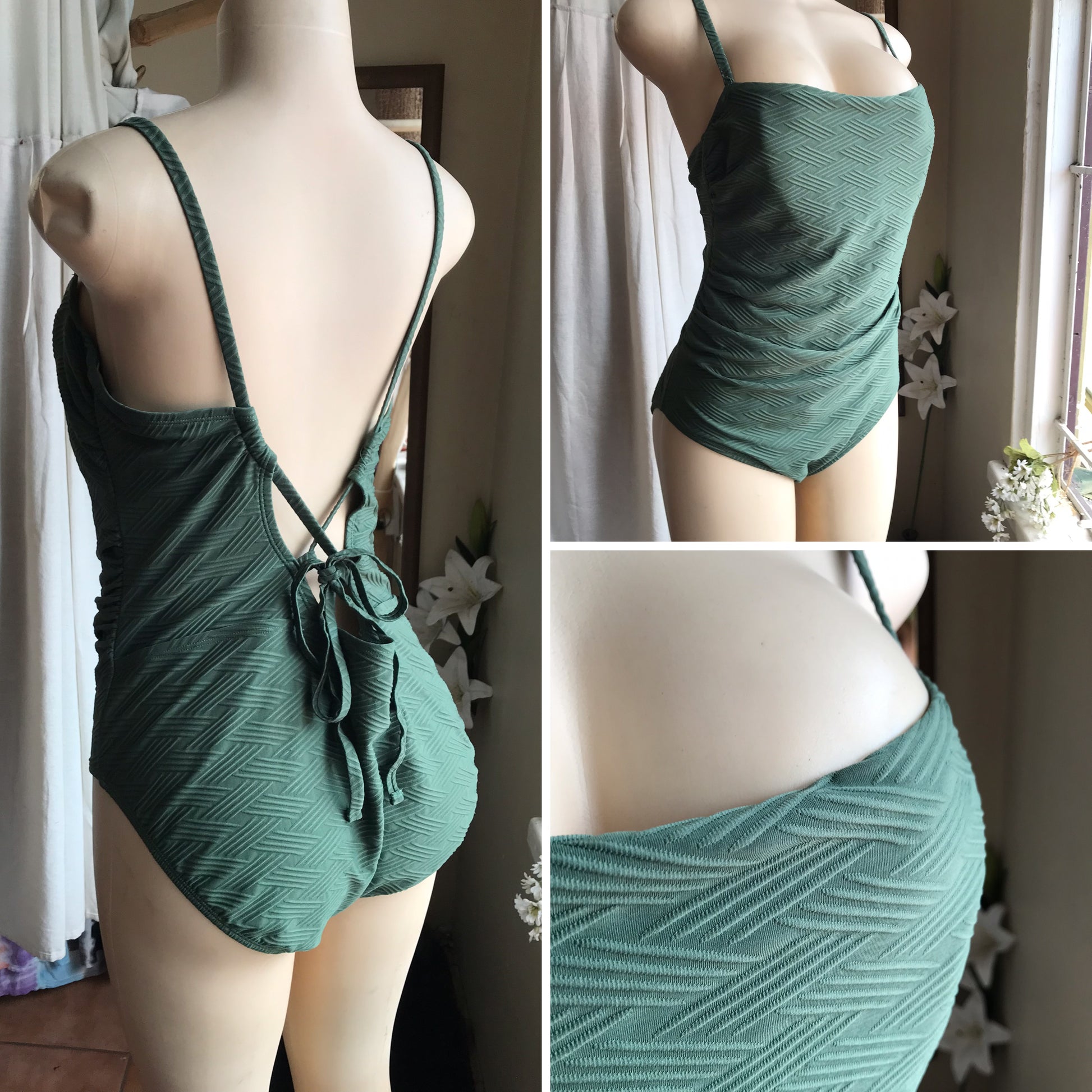 Earth Green textured swim suit /XL