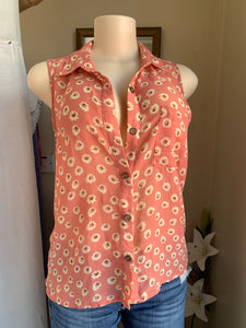 Floral printed sheer button down sleeveless shirt … s