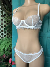 Load image into Gallery viewer, lllNew white 2 piece lace lingerie. S &amp; L • New black 2 piece ribbon tie S &amp; M
