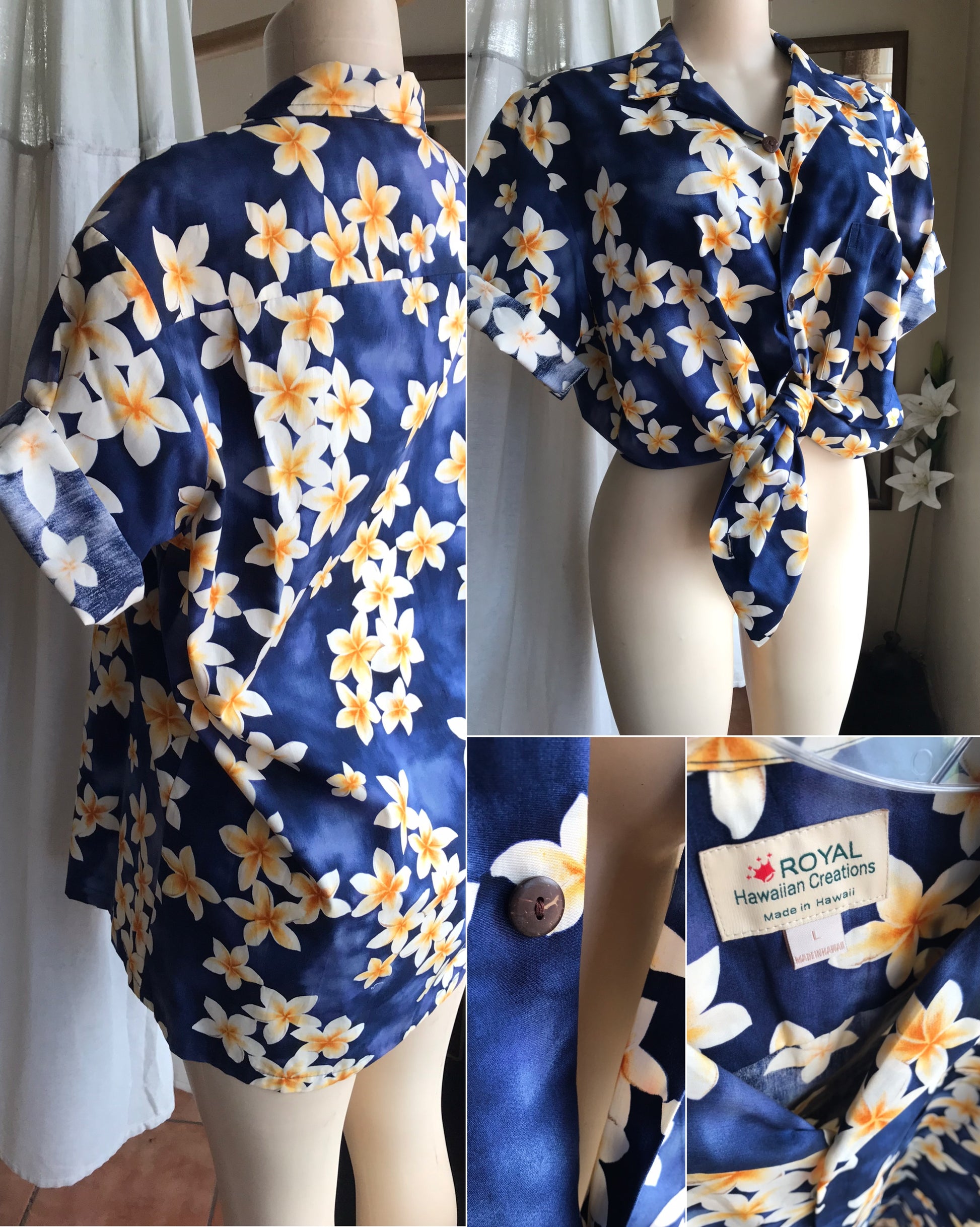 Navy floral Hawaiian button down shirt...