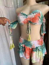 Load image into Gallery viewer, Beach palm tree shorts set detached shoulder tassels... M
