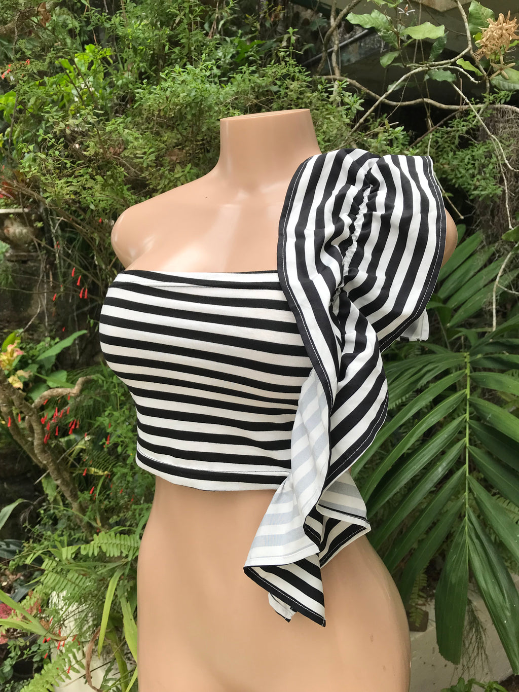 summer stripe tube top with asymmetrical frill detail  ... s