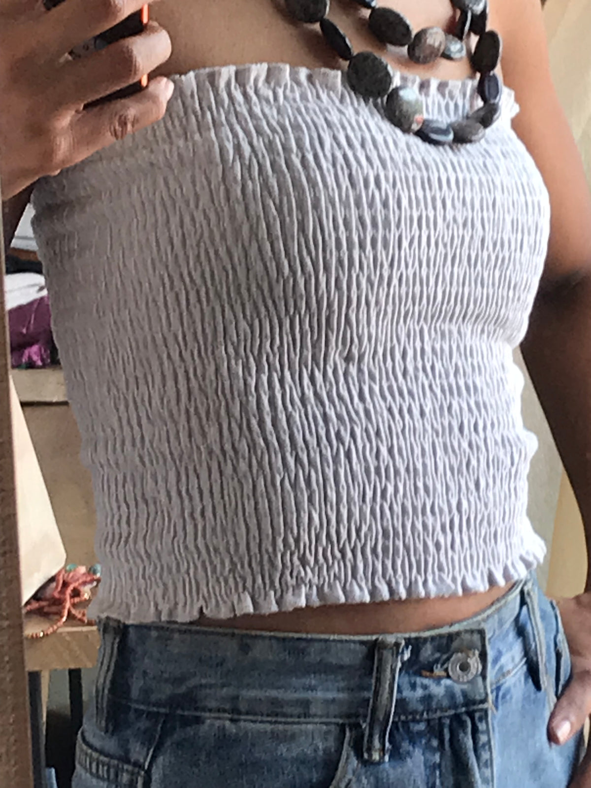Off white shirred crop top... S/m