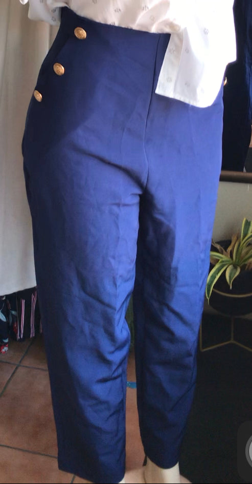blue high waist professional pants gold button