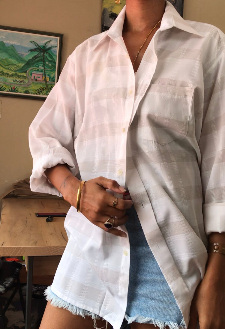Vintage  White horizontal stripe men's shirt