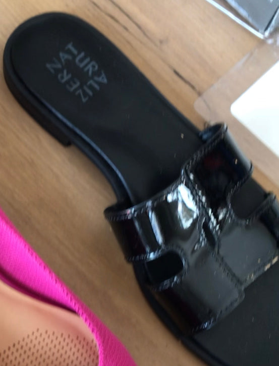 black shiny flats size 8