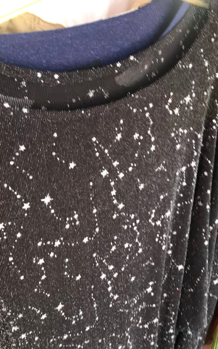 Black Mesh starry shirt dress long sleeve XL