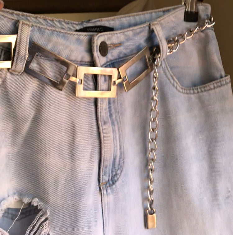 Y2k metal chain belt rectangular