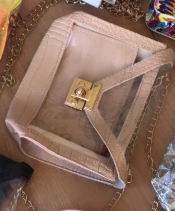 lllSee through mini crossbody bag with gold chain : sand and inner purse
