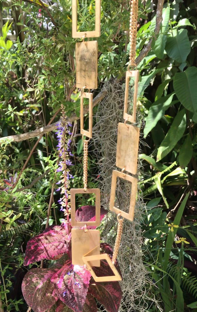 Gold squares necklace long non tarnish