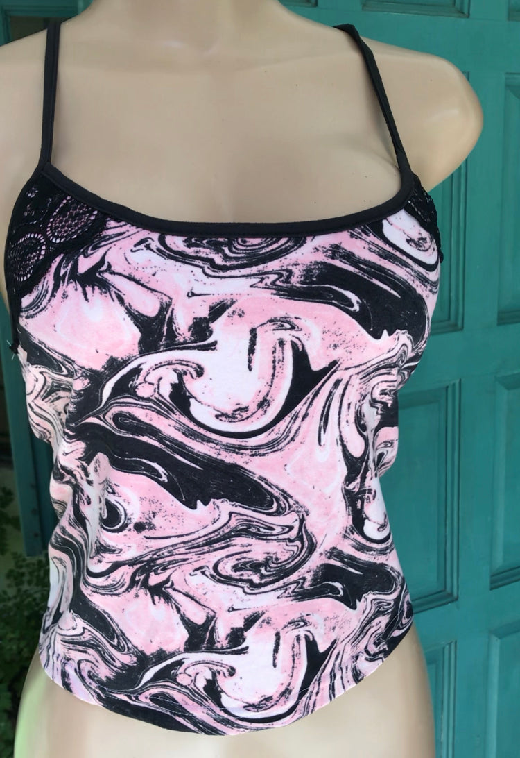 Retro Pink marbling spaghetti strap... XL