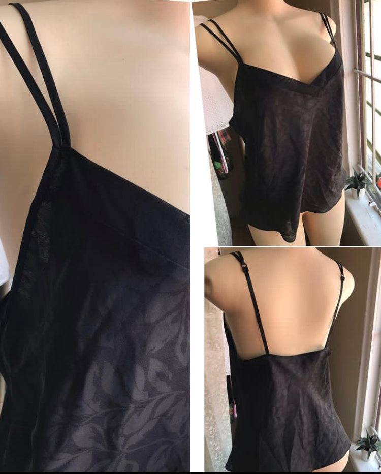 Black Vintage Embossed Slip Spaghetti Top - L