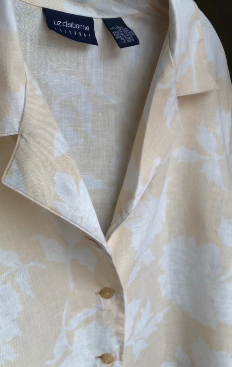 Vintage Cream organic print button shirt ^^^ L