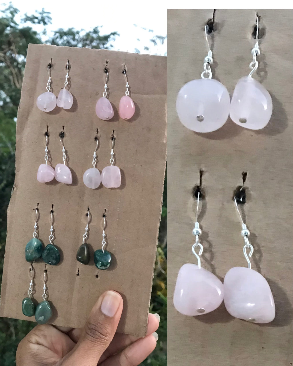 simple rose quartz stone earrings *** pendant (TNJ exclusive)