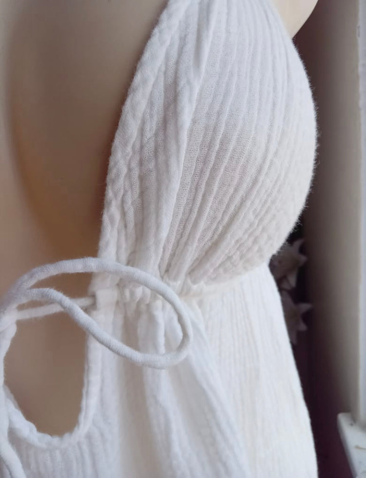White organic tie front spaghetti blouse ... L
