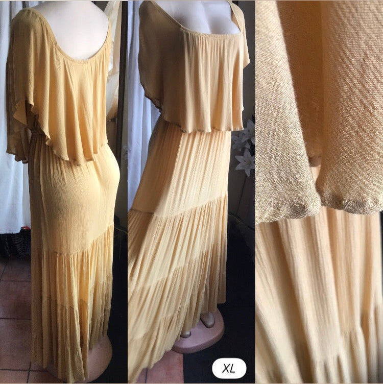 mustard ruffle maxi dress /xl : 2x semi organic
