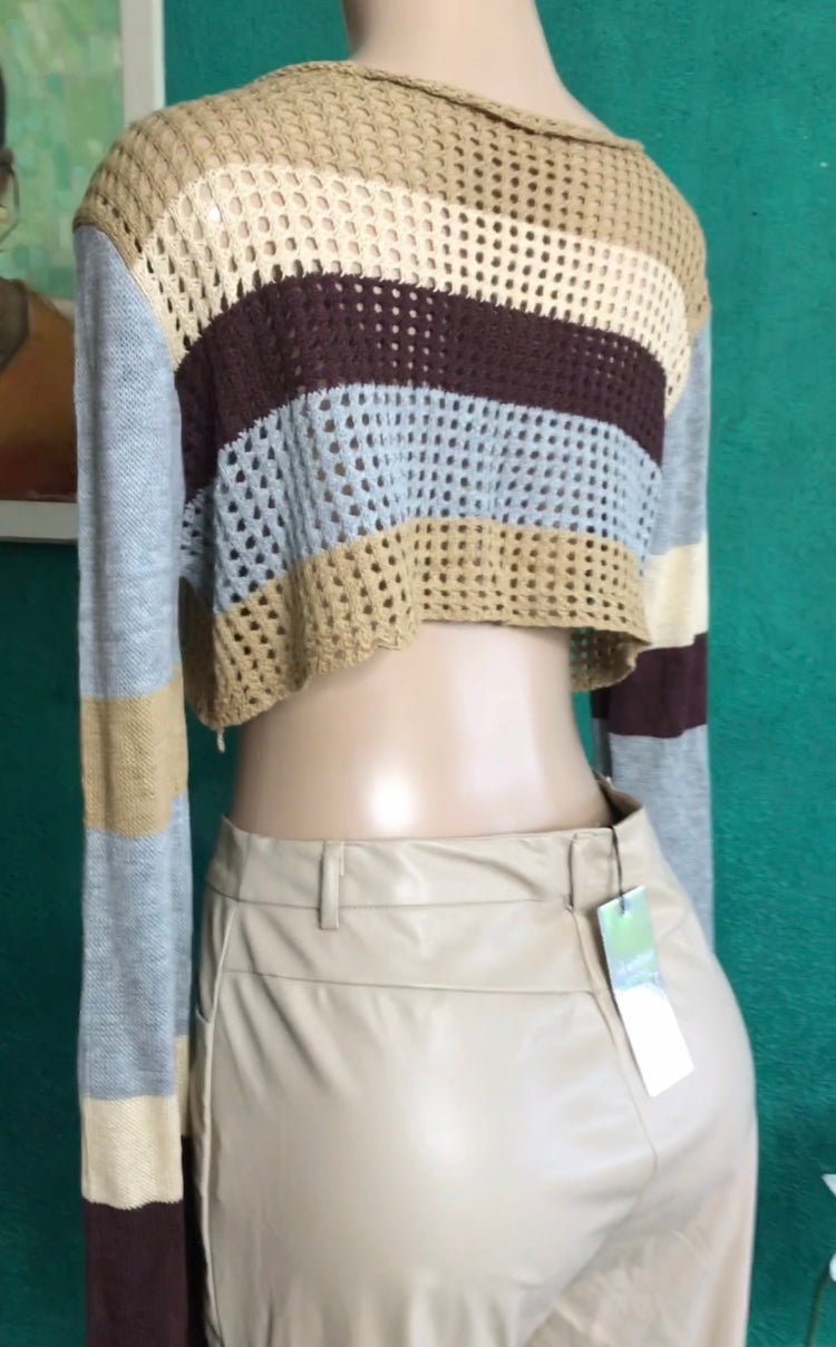 Brown grey bell sleeve knit drop shoulder top ... One size fits most incl plus