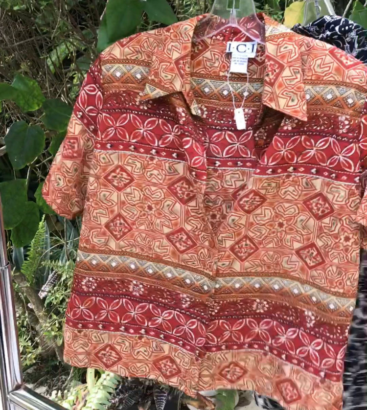 Vintage Orange print button blouse ^^^ m