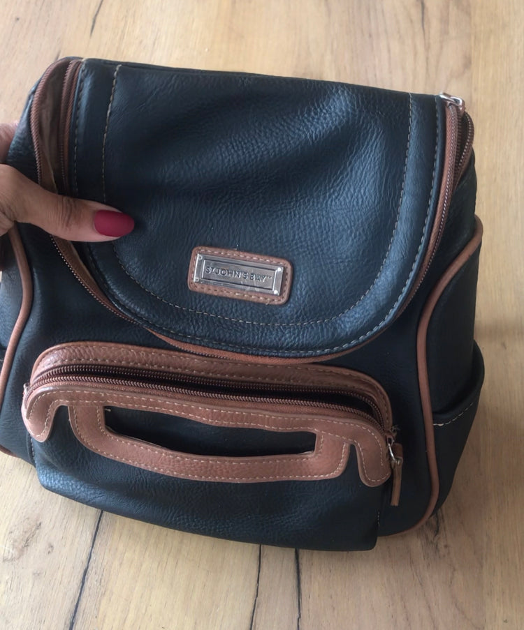 Black brown leather backpack