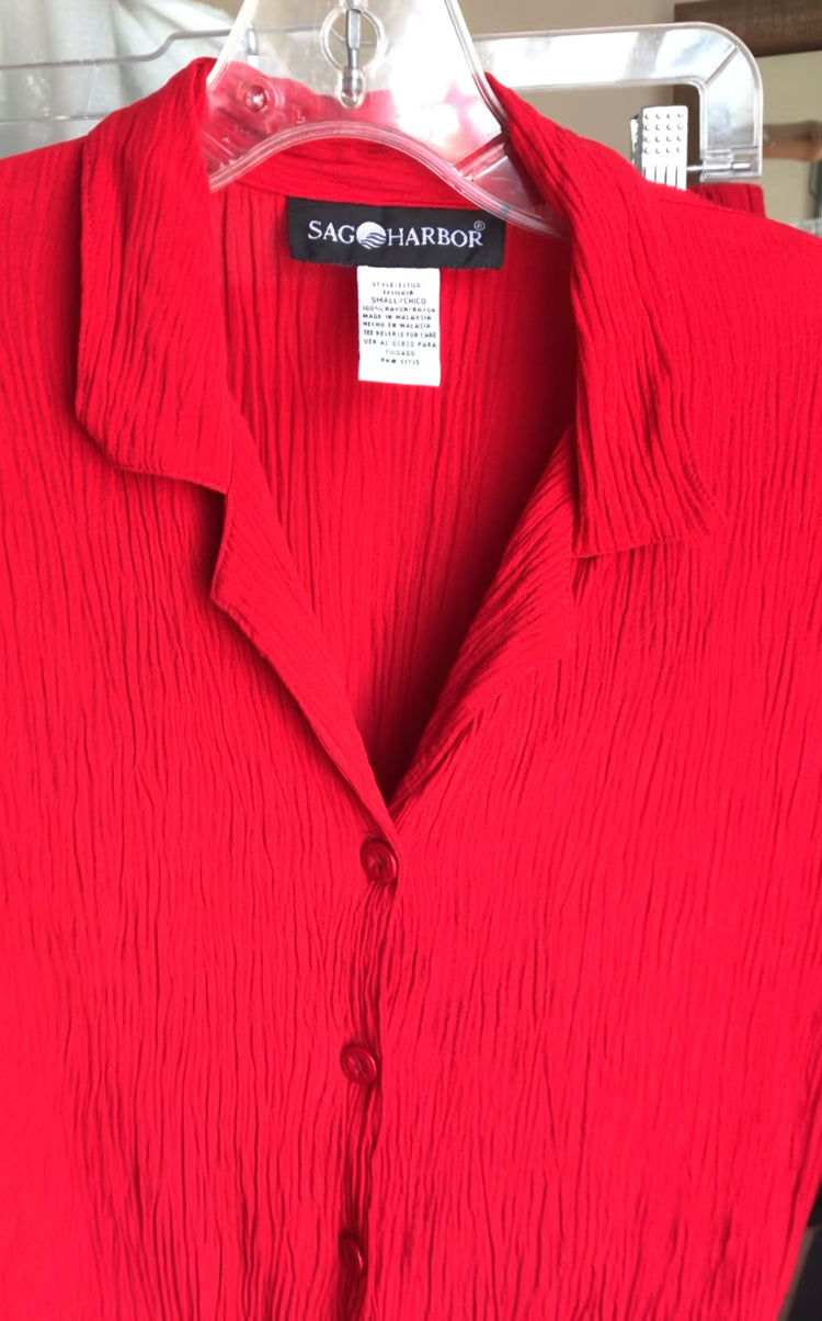 Vintage red crinkle pants set... S/M ^^^ rayon