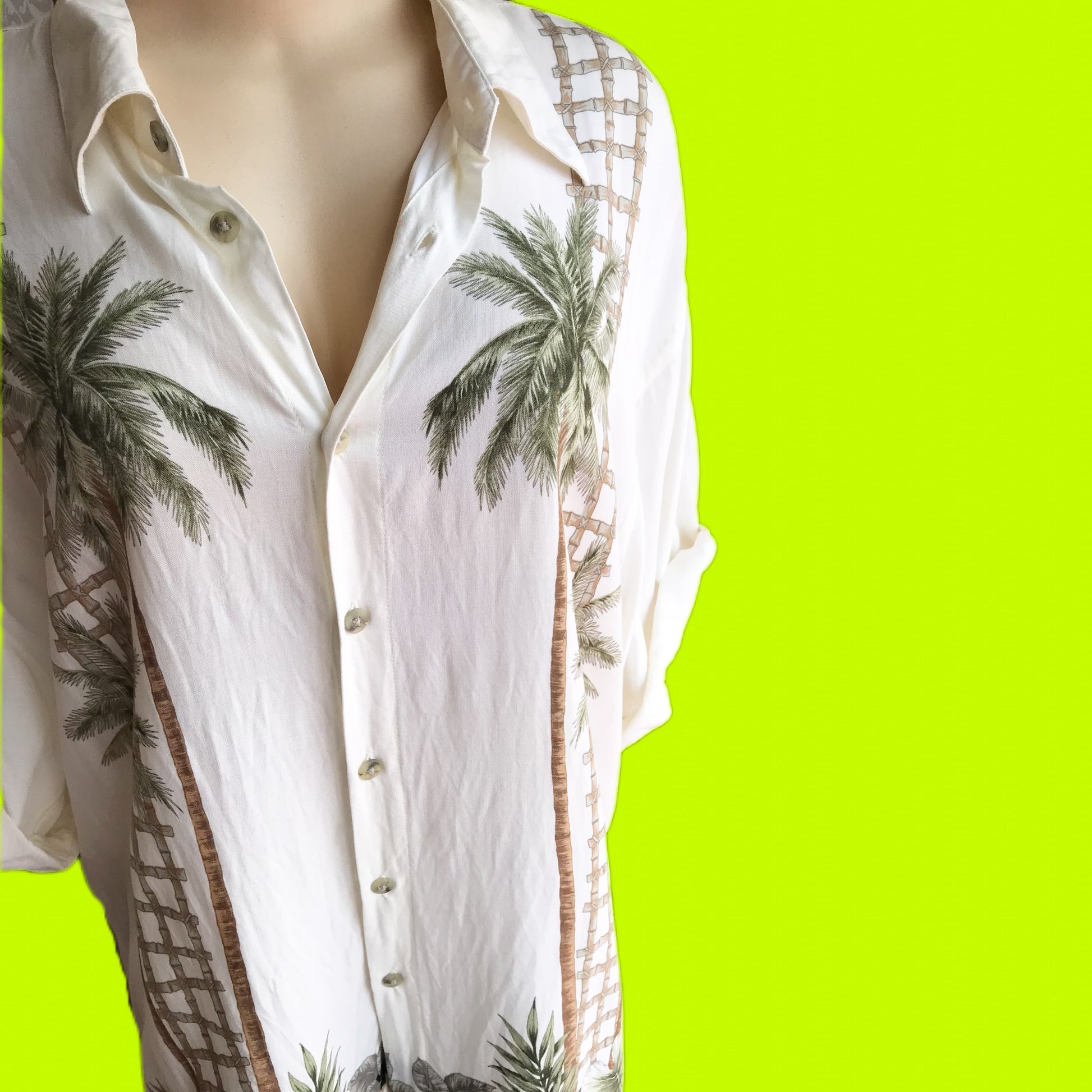 Vintage oversized palm trellis button shirt mens ^^^ /XL