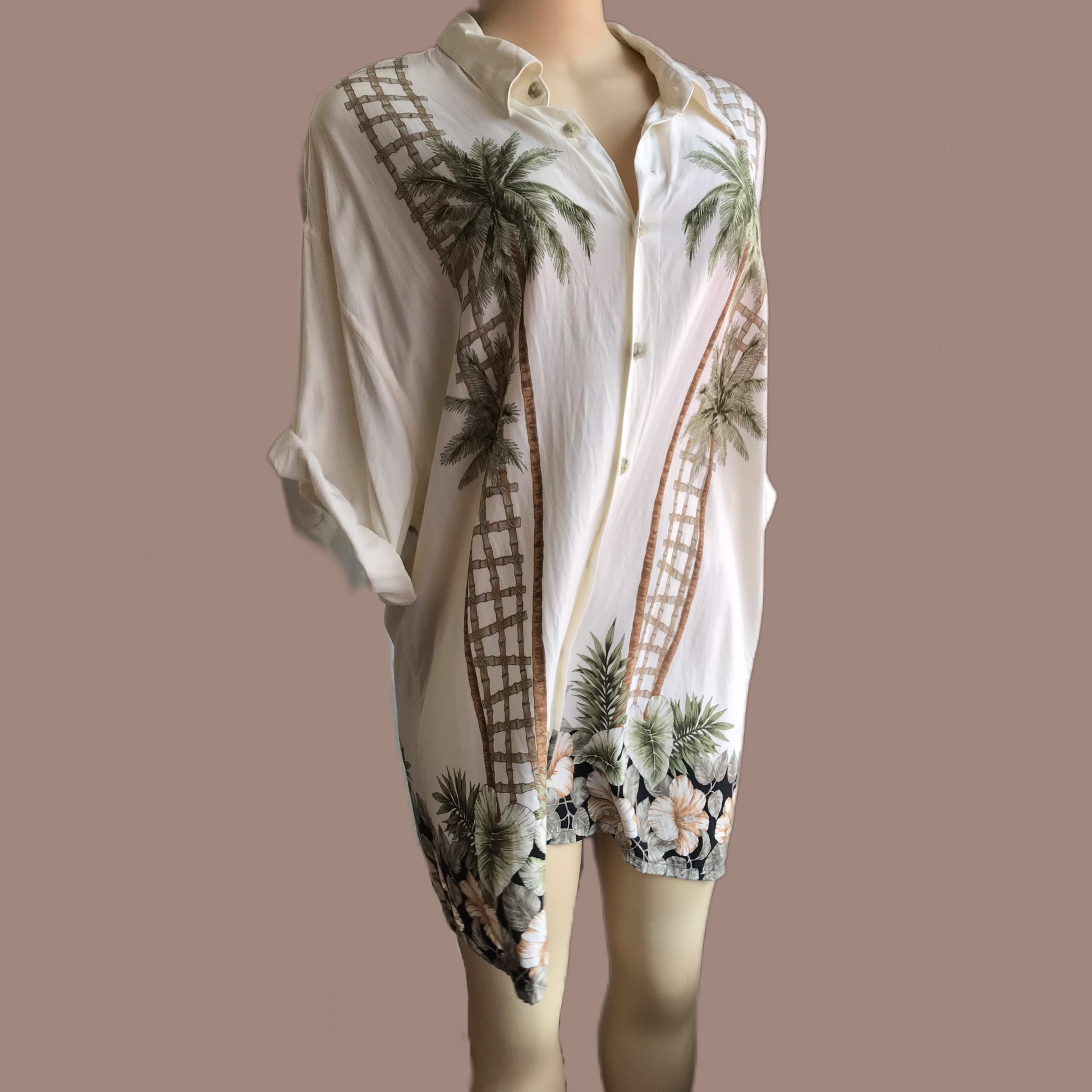 Vintage oversized palm trellis button shirt mens ^^^ /XL