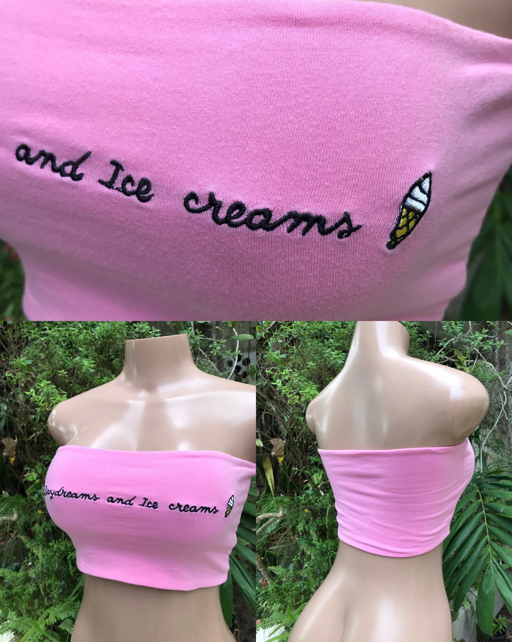pink tube 'Daydreams & ice creams' graphic crop top... S to M