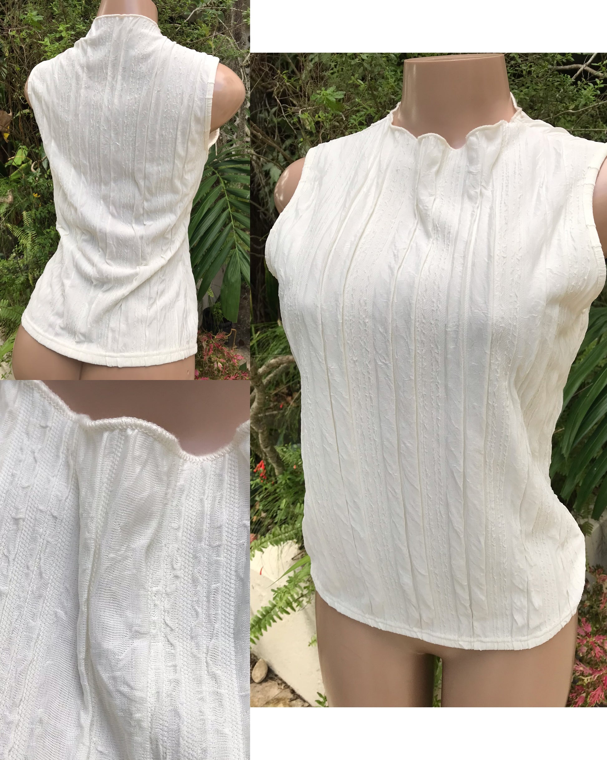 white cottage core semi casual top sleeveless ... M