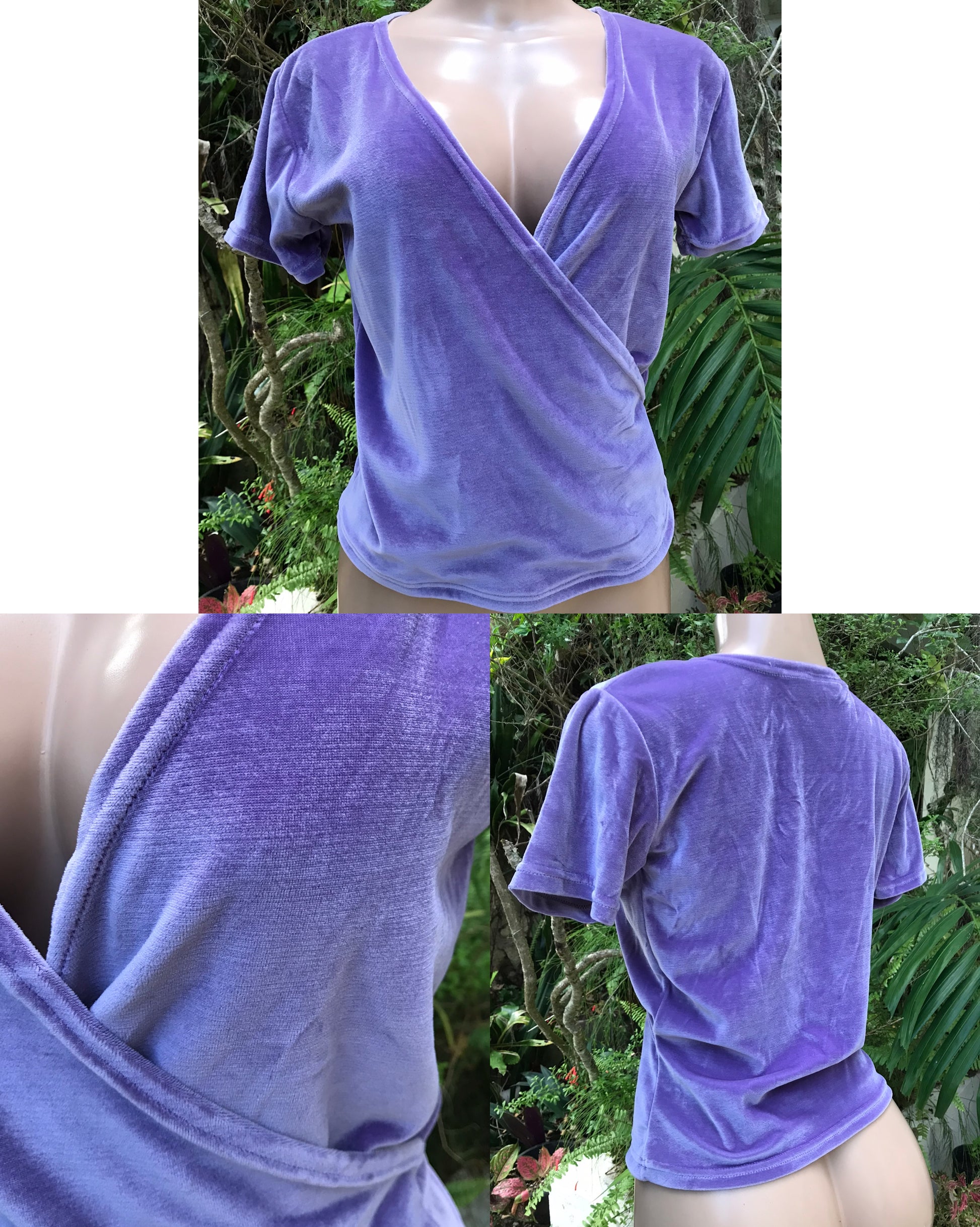 vintage velvet feel lavender wrap style blouse ^^^ M to Large ...
