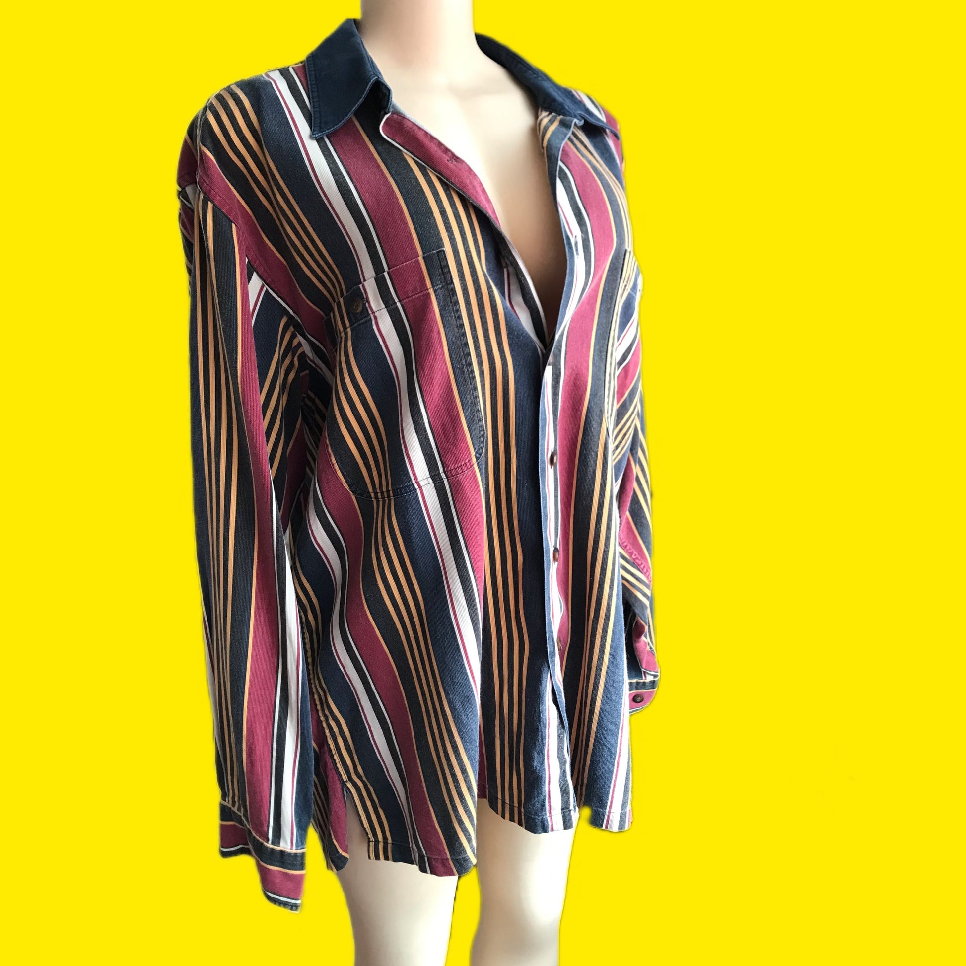Vintage vertical stripe light denim mens shirt ^^^ L