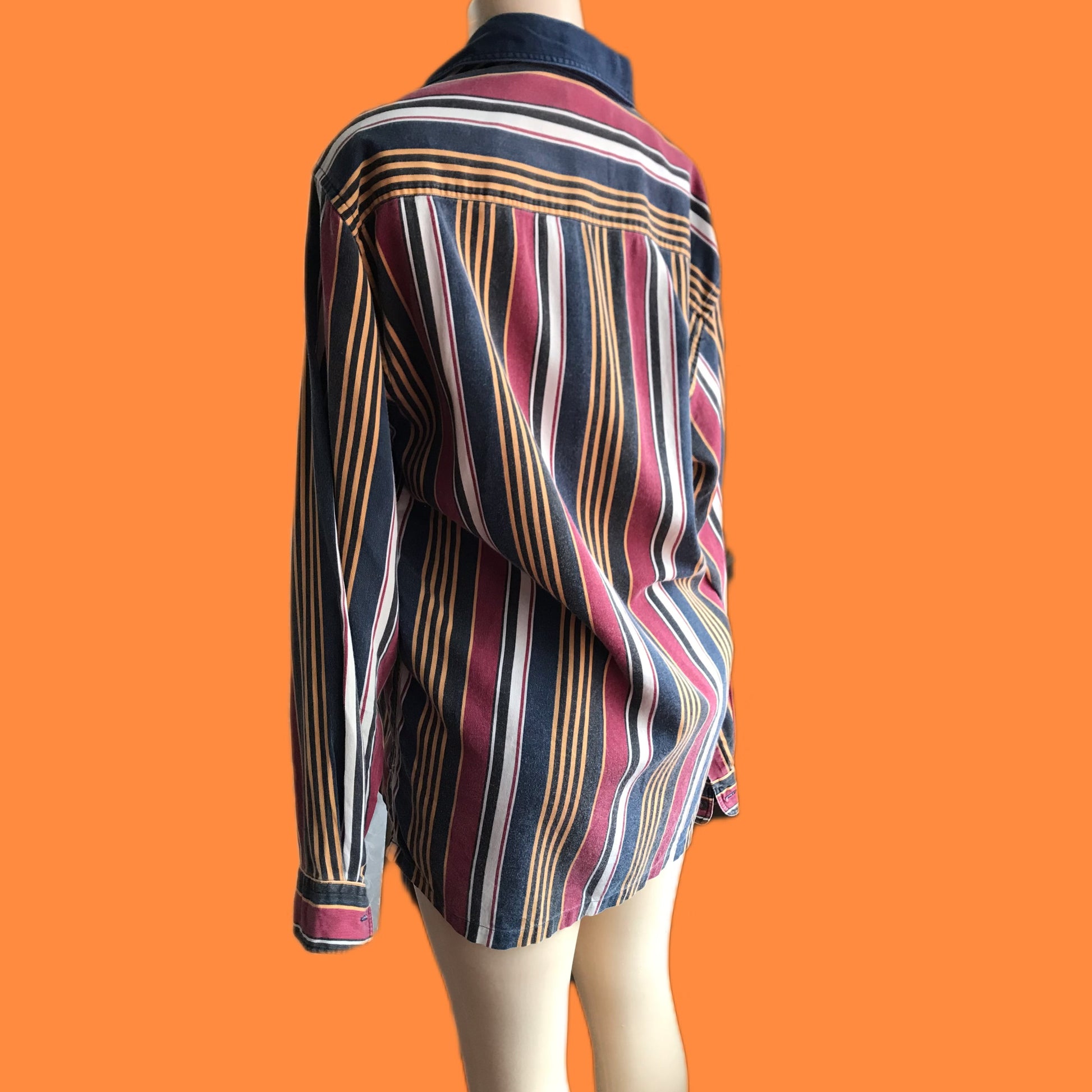 Vintage vertical stripe light denim mens shirt ^^^ L