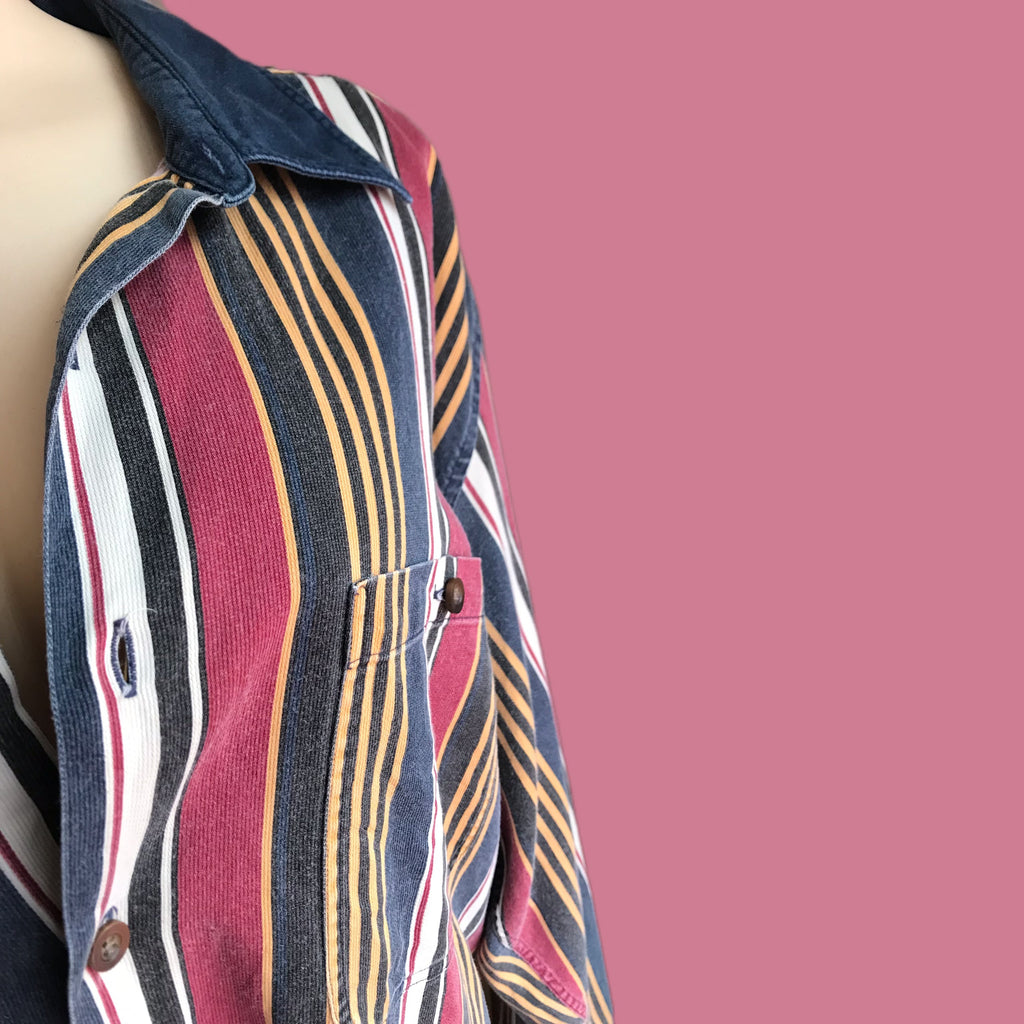 Vintage vertical stripe light denim mens shirt ^^^ L