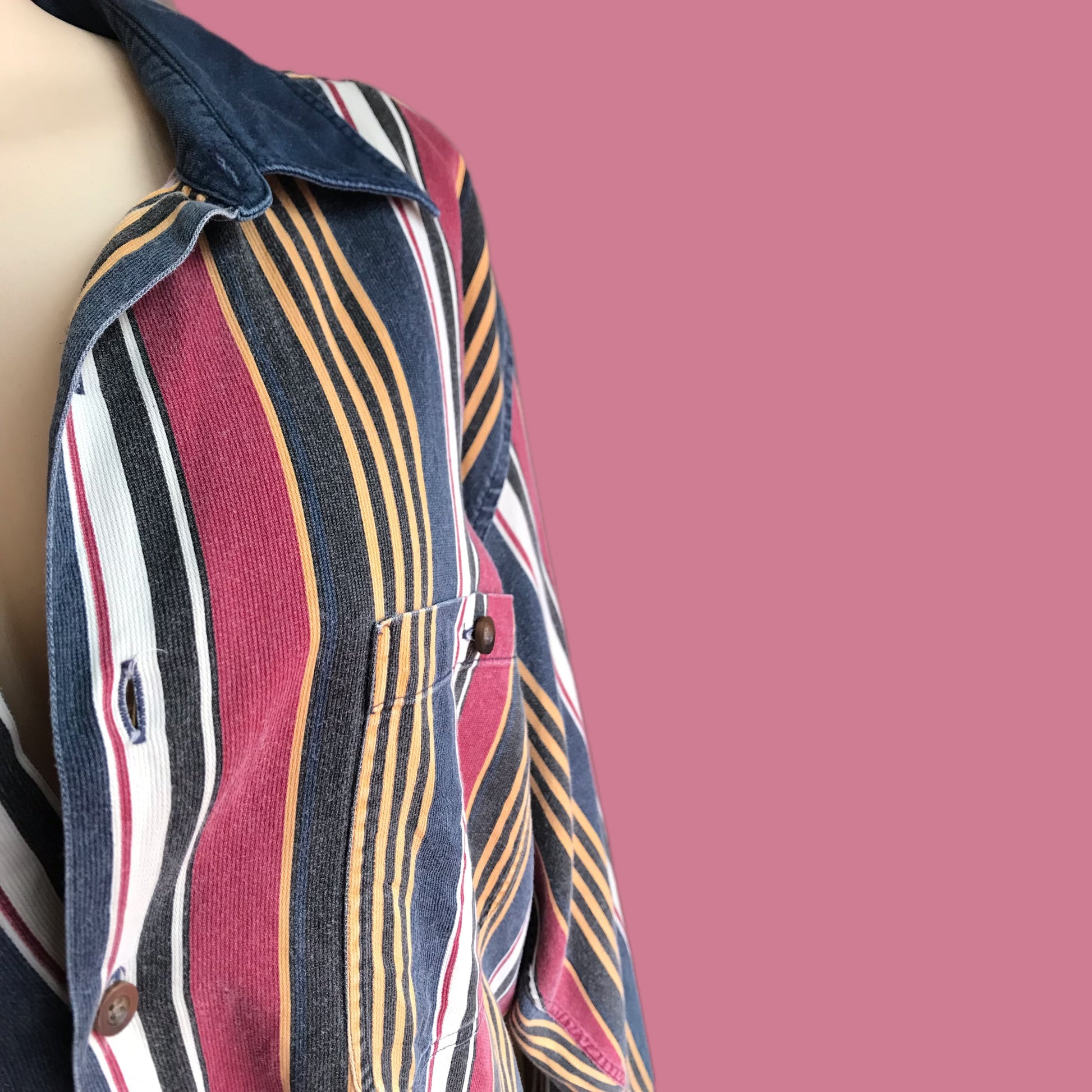 Vintage vertical stripe light denim mens shirt ^^^ L