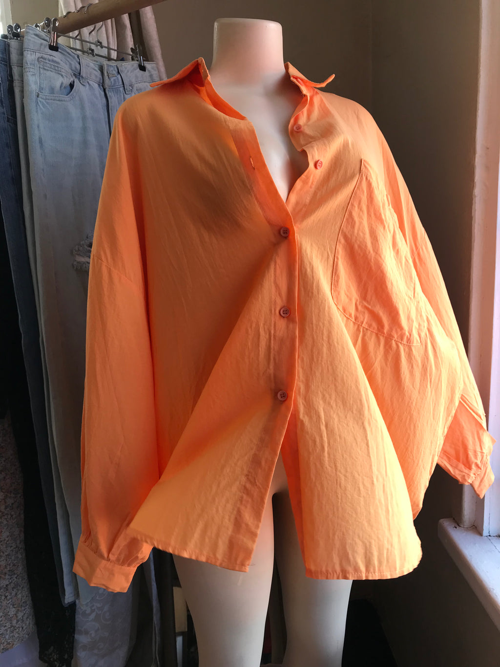 New balloon sleeve orange cryptic poetry cotton blouse ... /XL – Thrift ...
