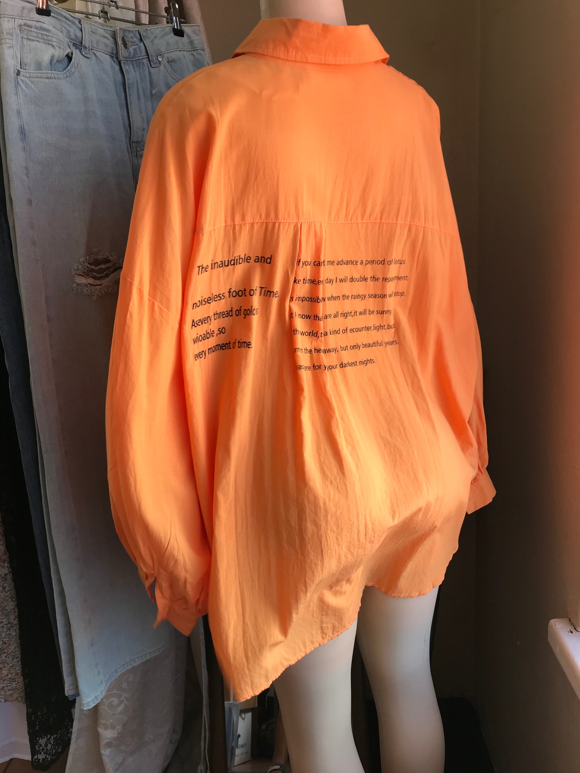 New balloon sleeve orange cryptic poetry cotton blouse ... /XL – Thrift ...