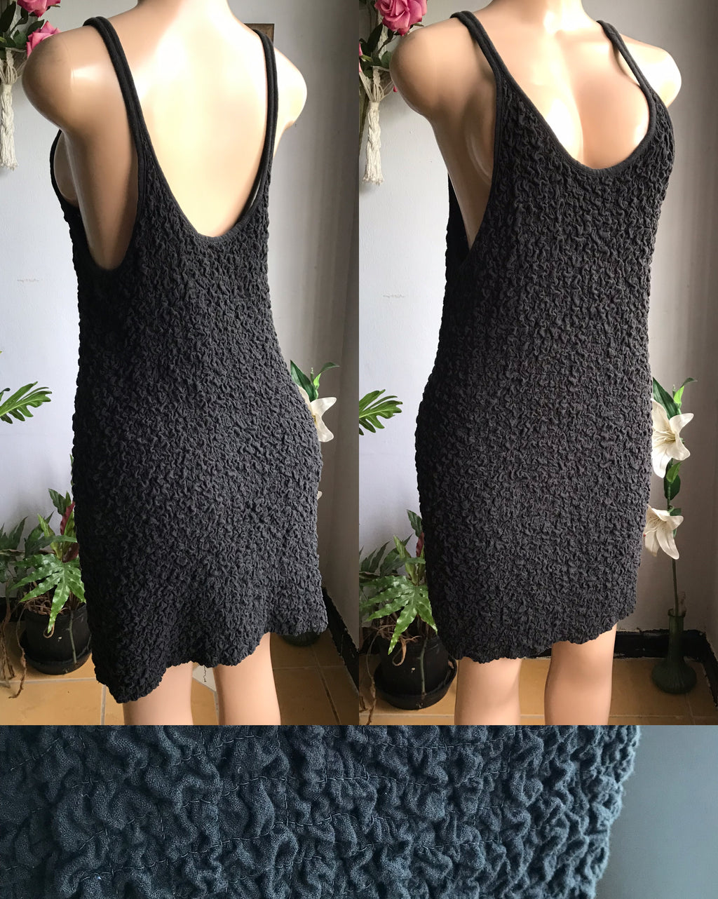 Free People black sideboob cotton textured dress made in India . Large ,,,