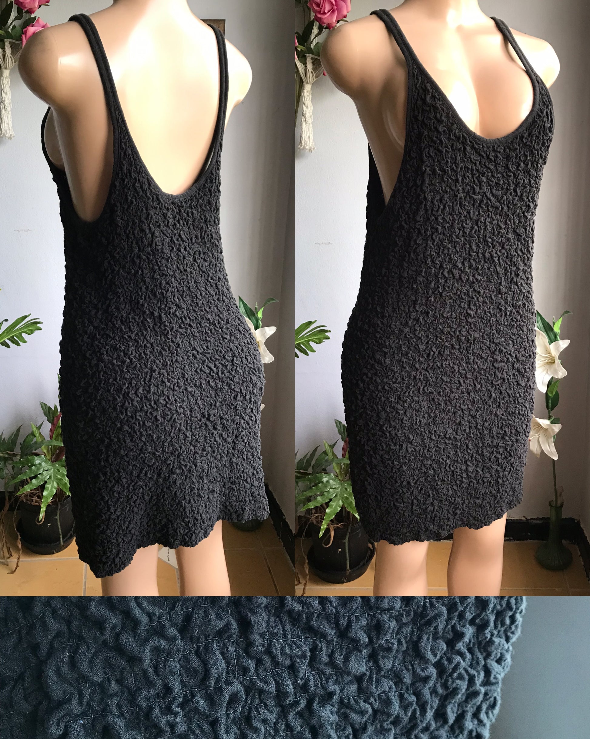 Free People black sideboob cotton textured dress made in India . Large ,,,