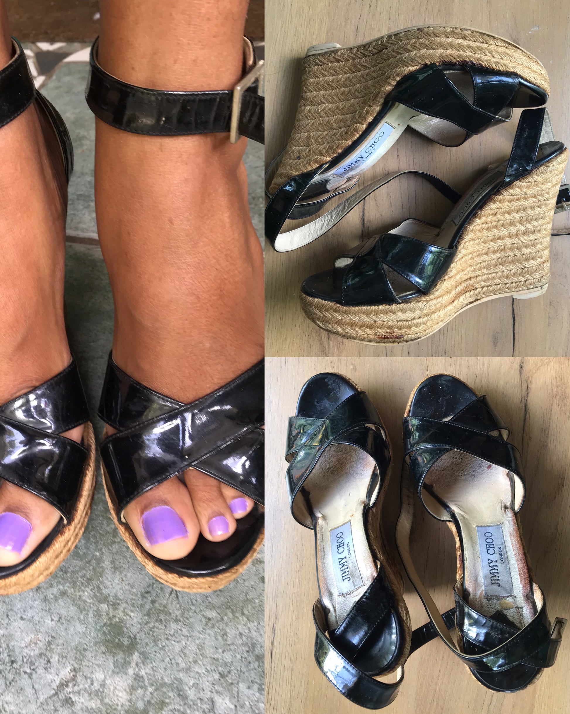 Jimmy Choo wedge straw heals black /// size 8