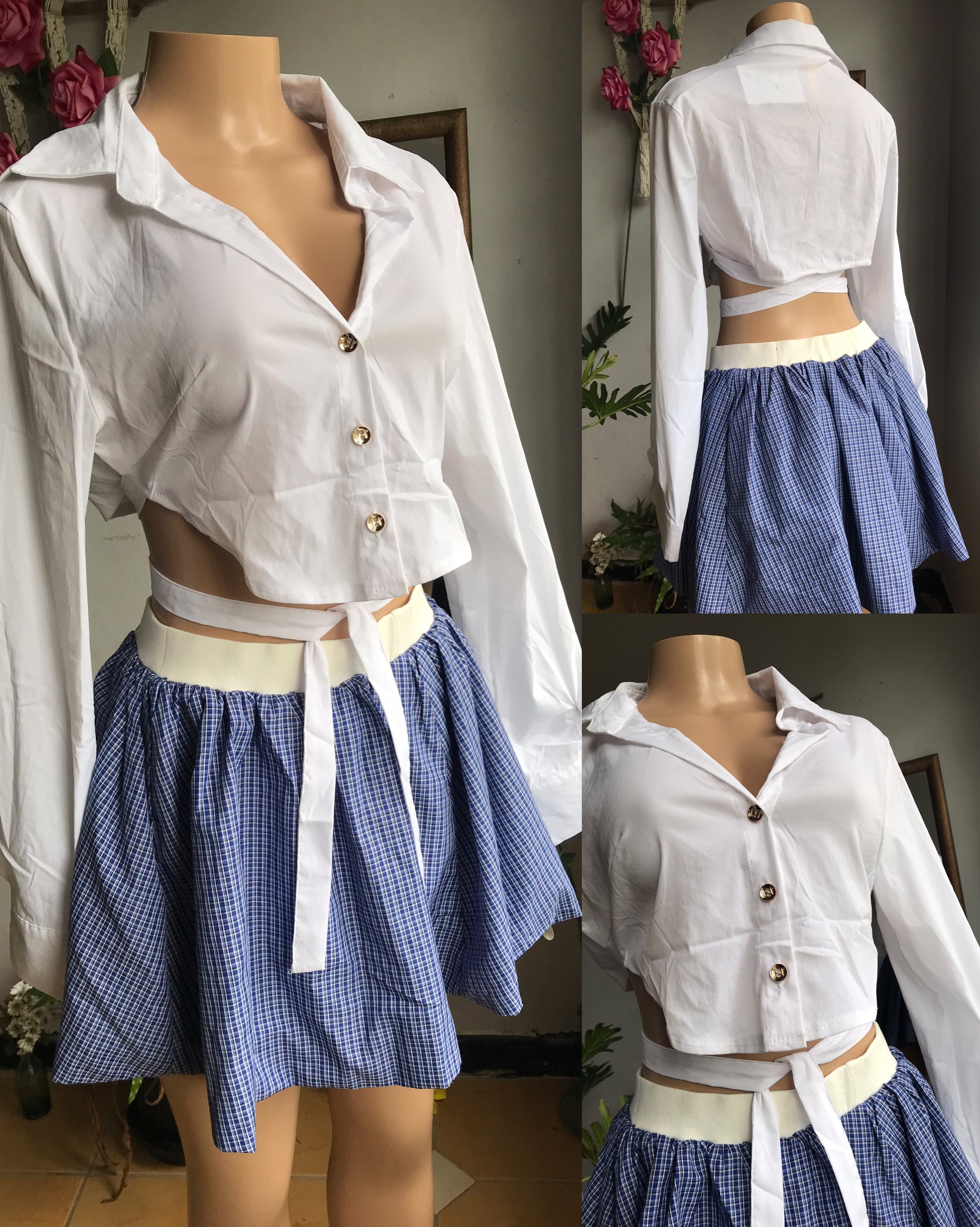 new with tag White button shirt crop tied ... L