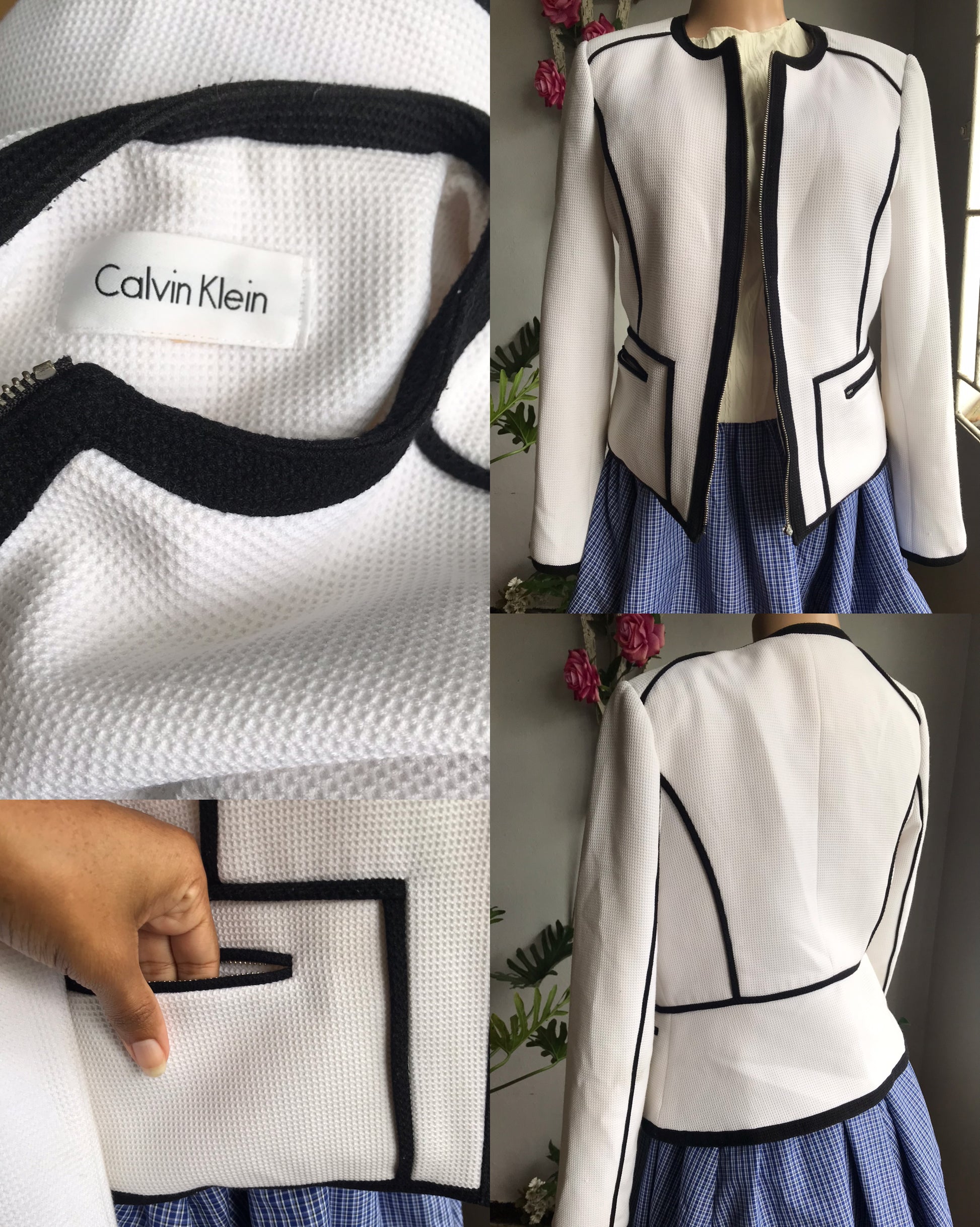 Calvin Klein preppy white with black trim professional blazer >>> S