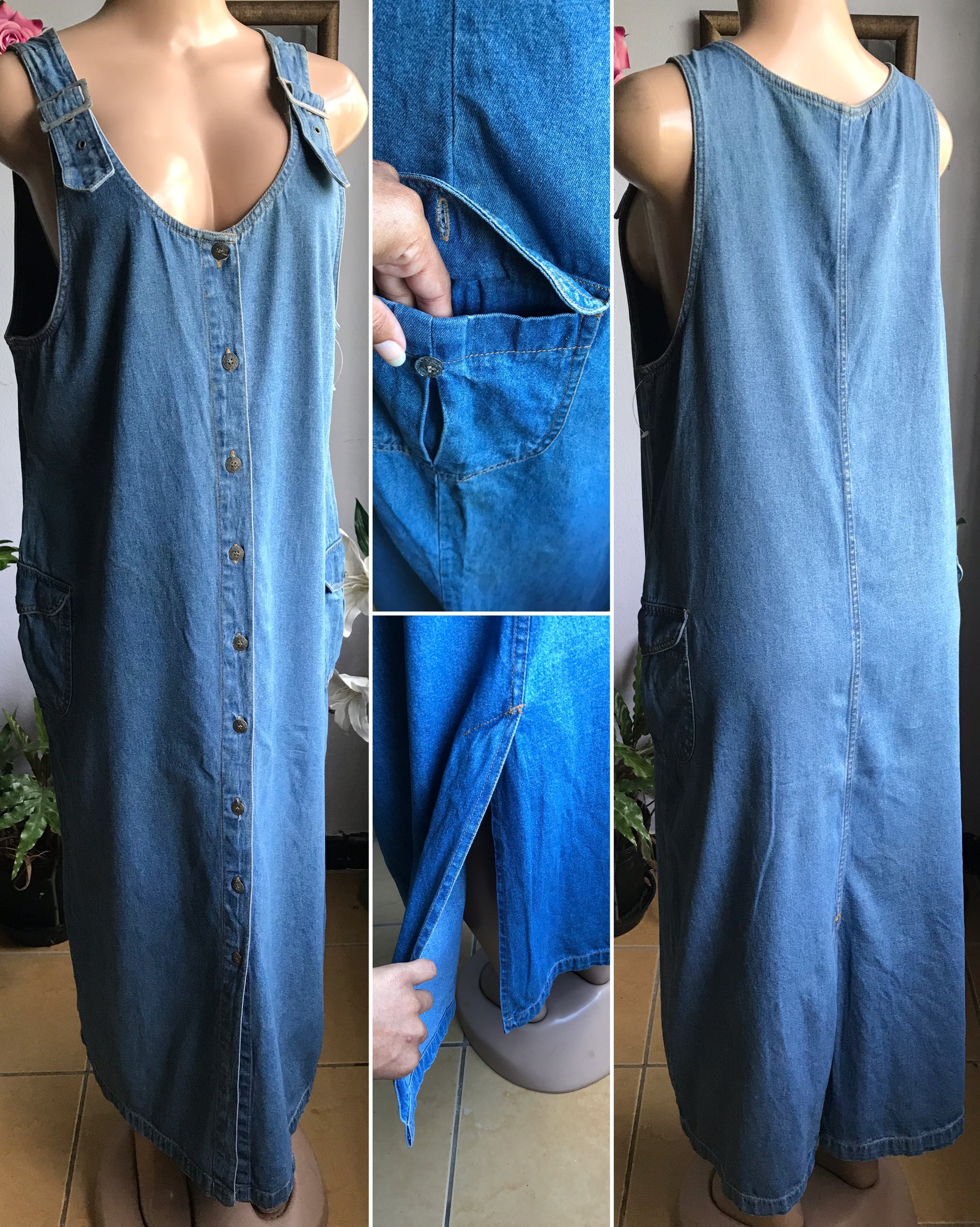 Vintage denim buckle button down maxi dress ^^^ Large to plus