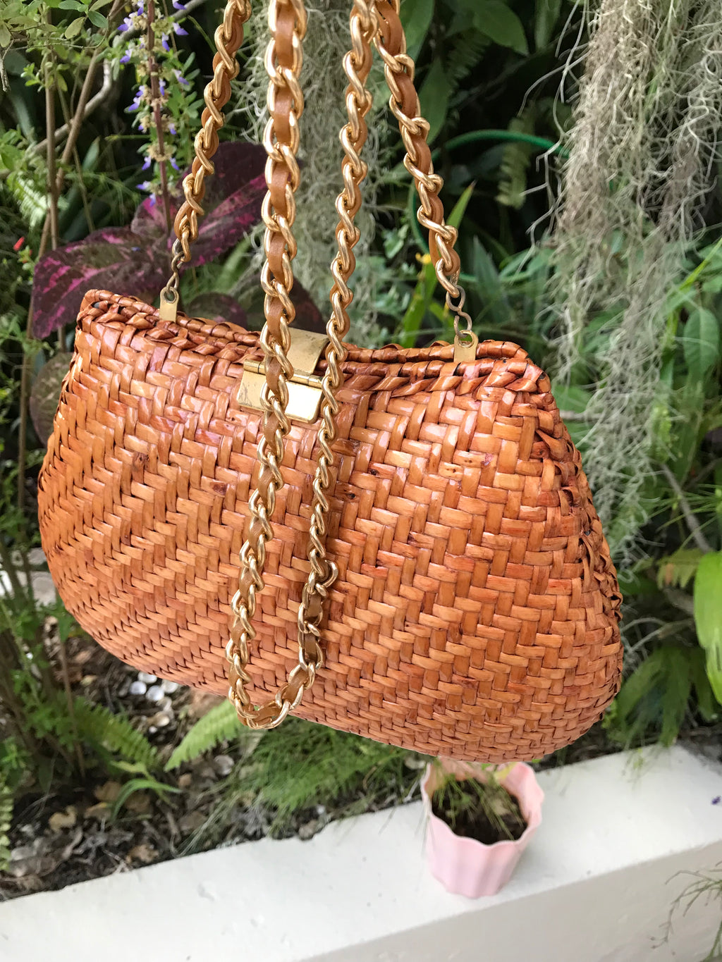 Vintage woven crossbody bag gold chain ^^^