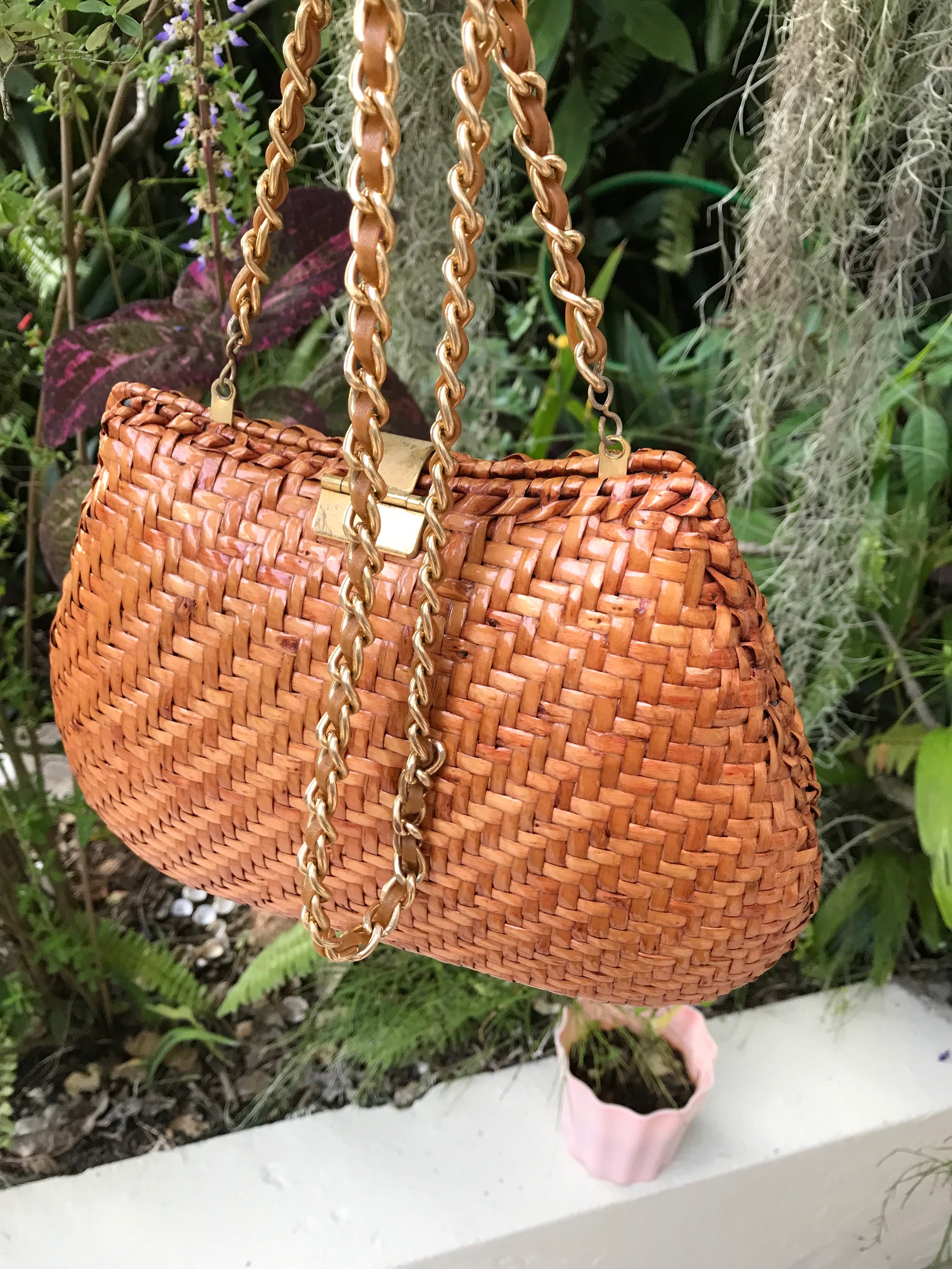Vintage woven crossbody bag gold chain ^^^