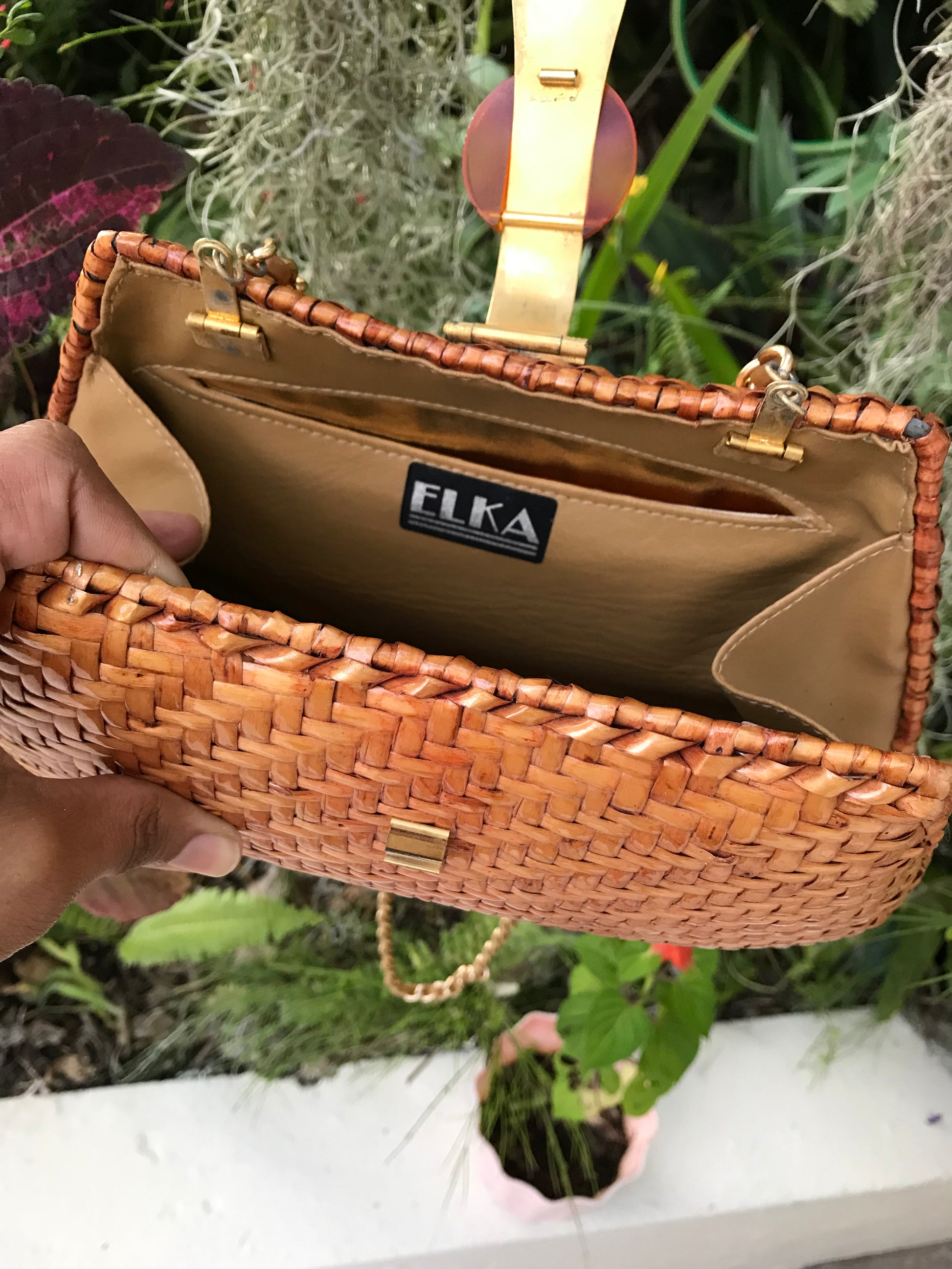 Vintage woven crossbody bag gold chain ^^^