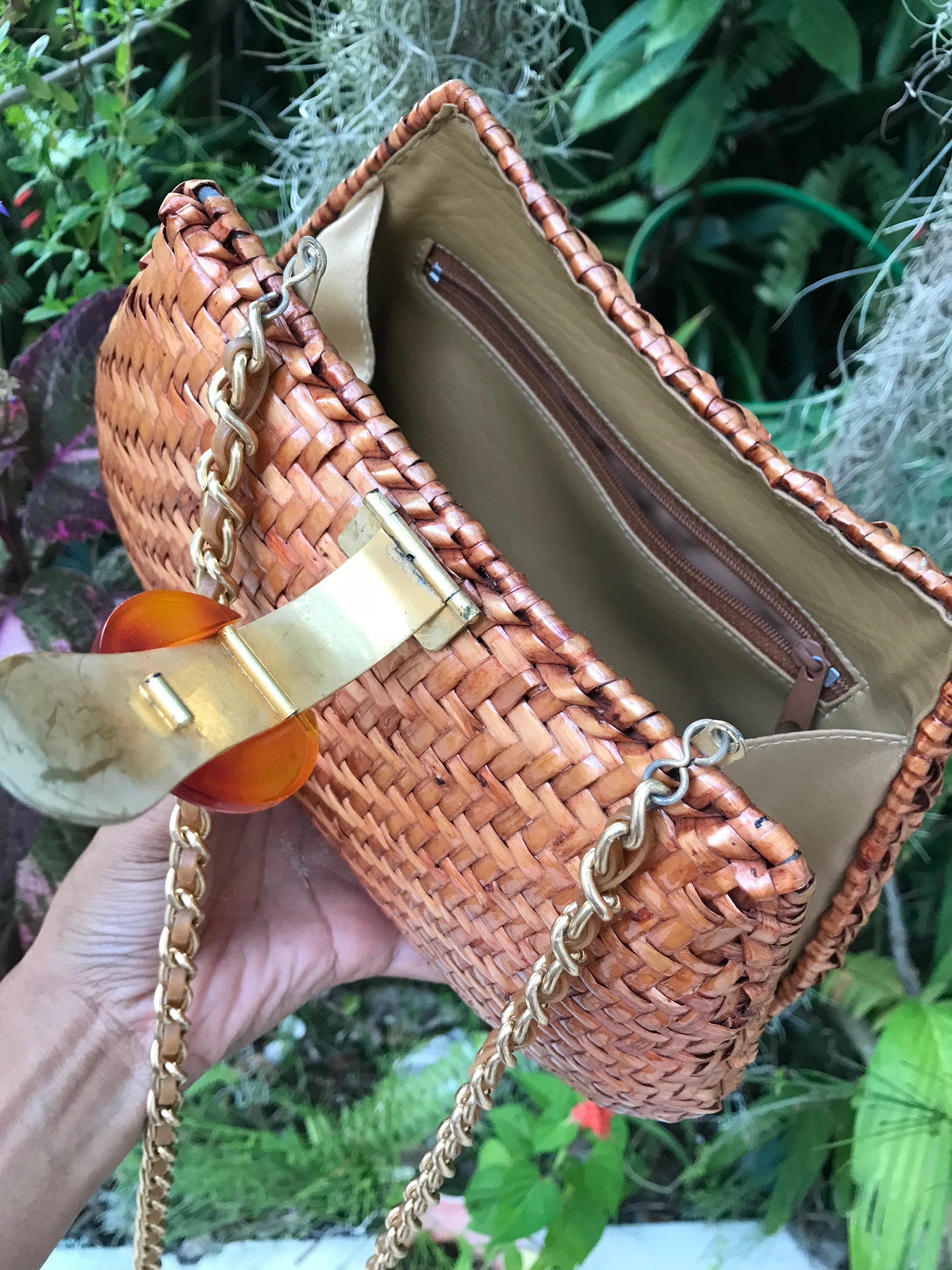 Vintage woven crossbody bag gold chain ^^^