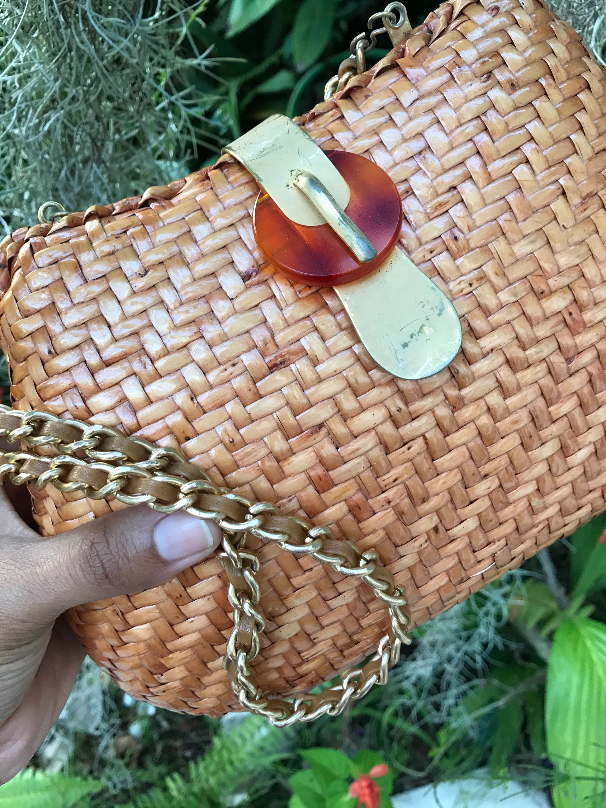 Vintage woven crossbody bag gold chain ^^^