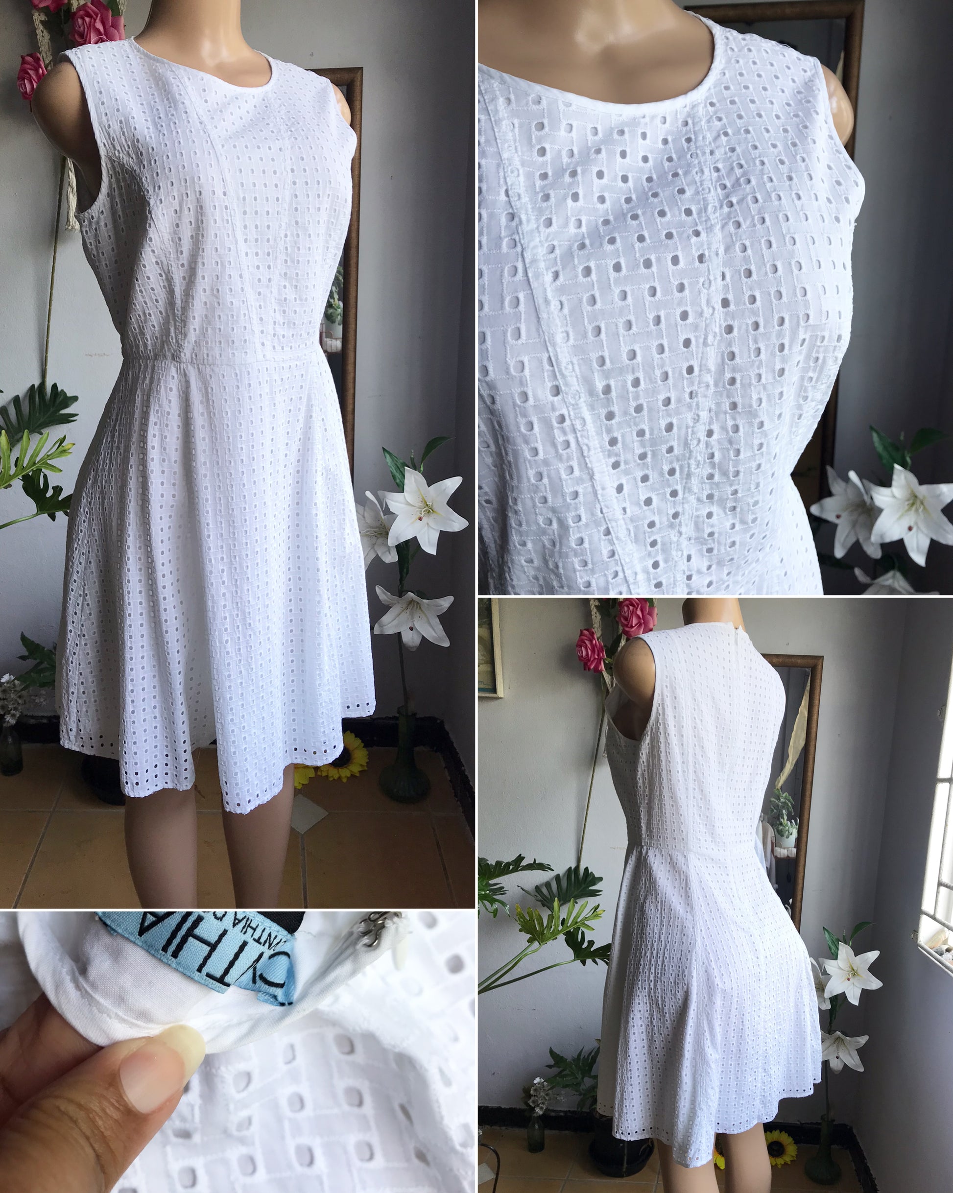 100% cotton white eyelet babydoll dress sleeveless ,,, M/size 8