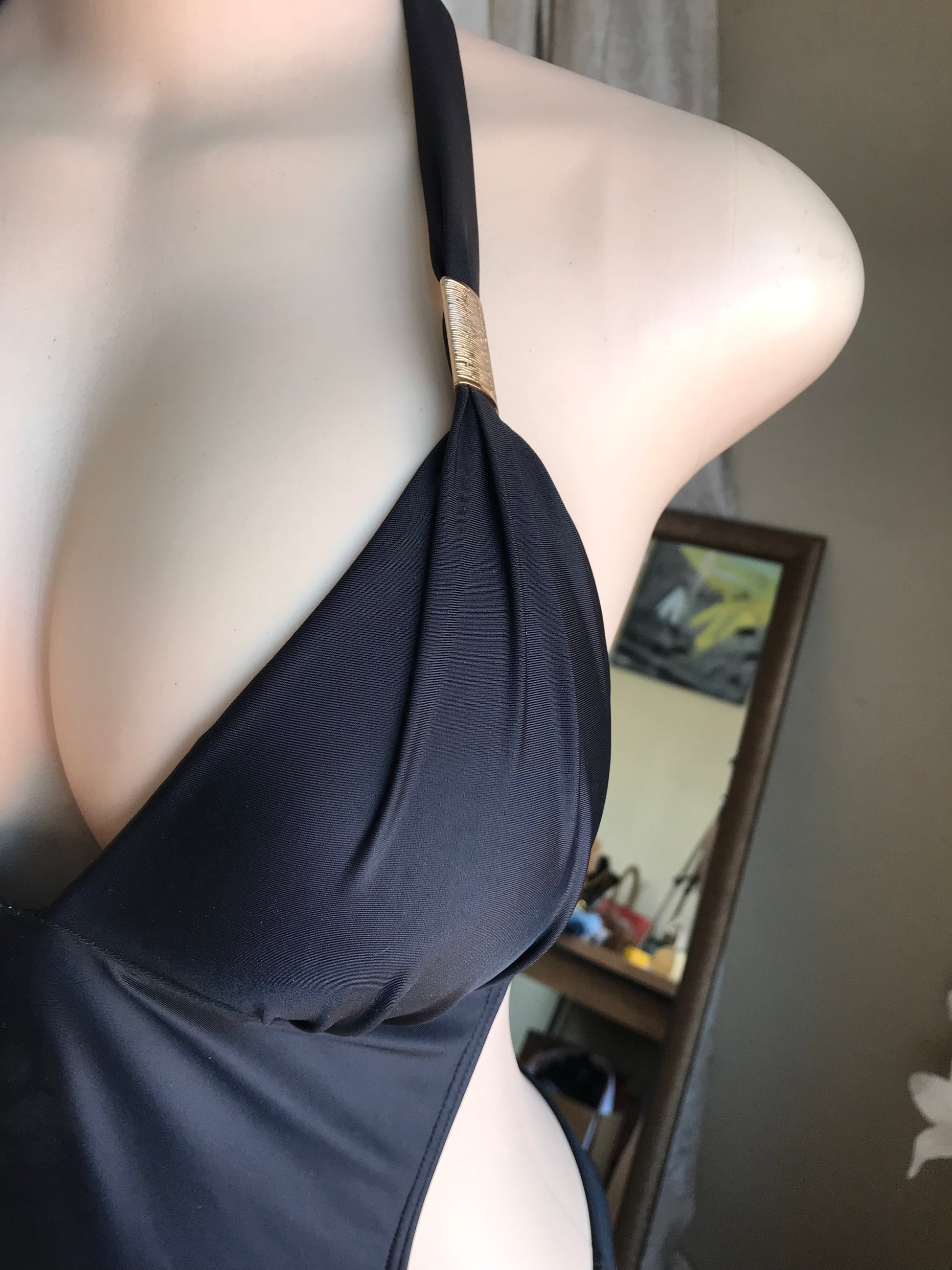 black one piece cutout swim padded L