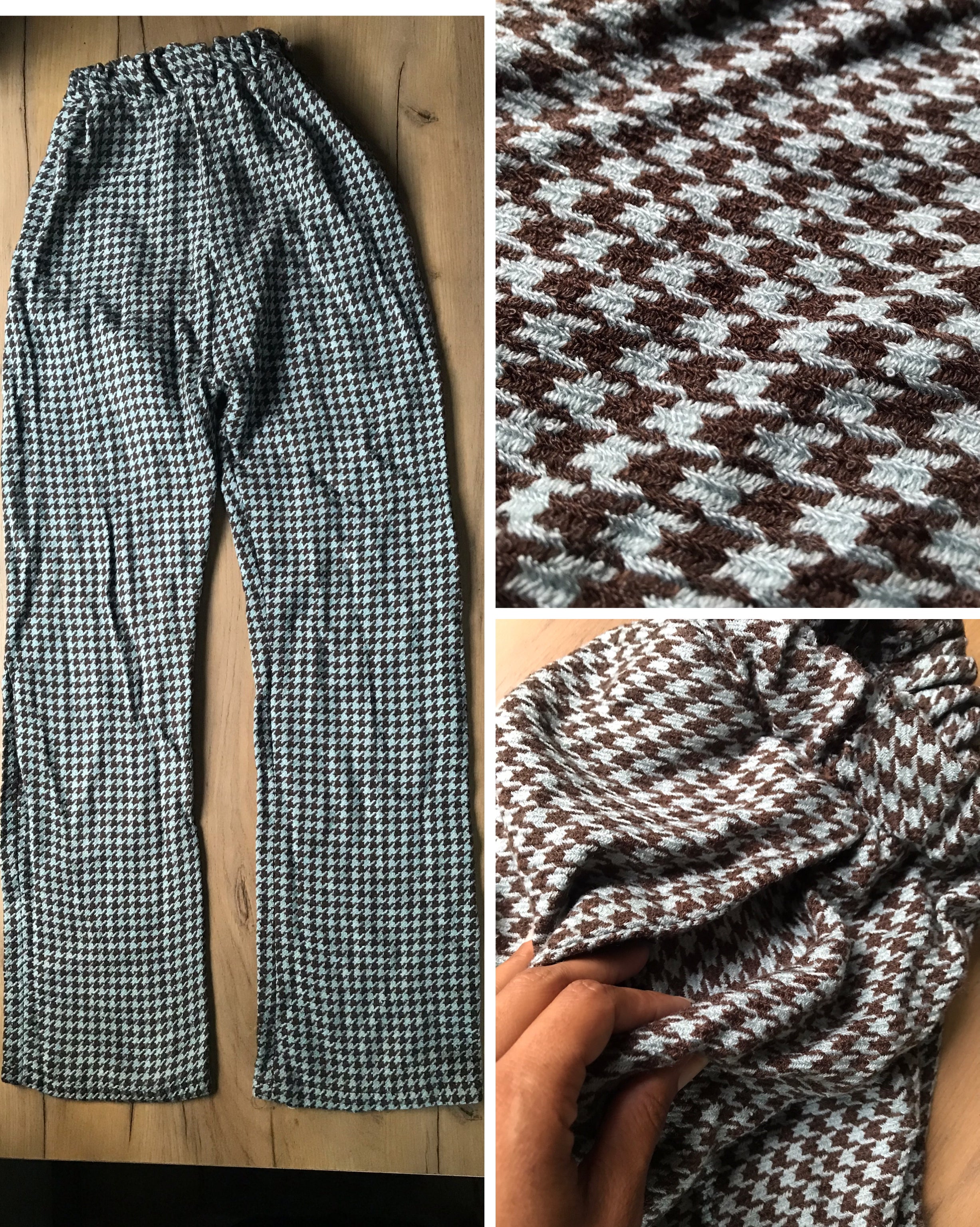 Houndstooth tweed high waist pants made in jamaica brown blue vintage style ::: XS/ ^^^