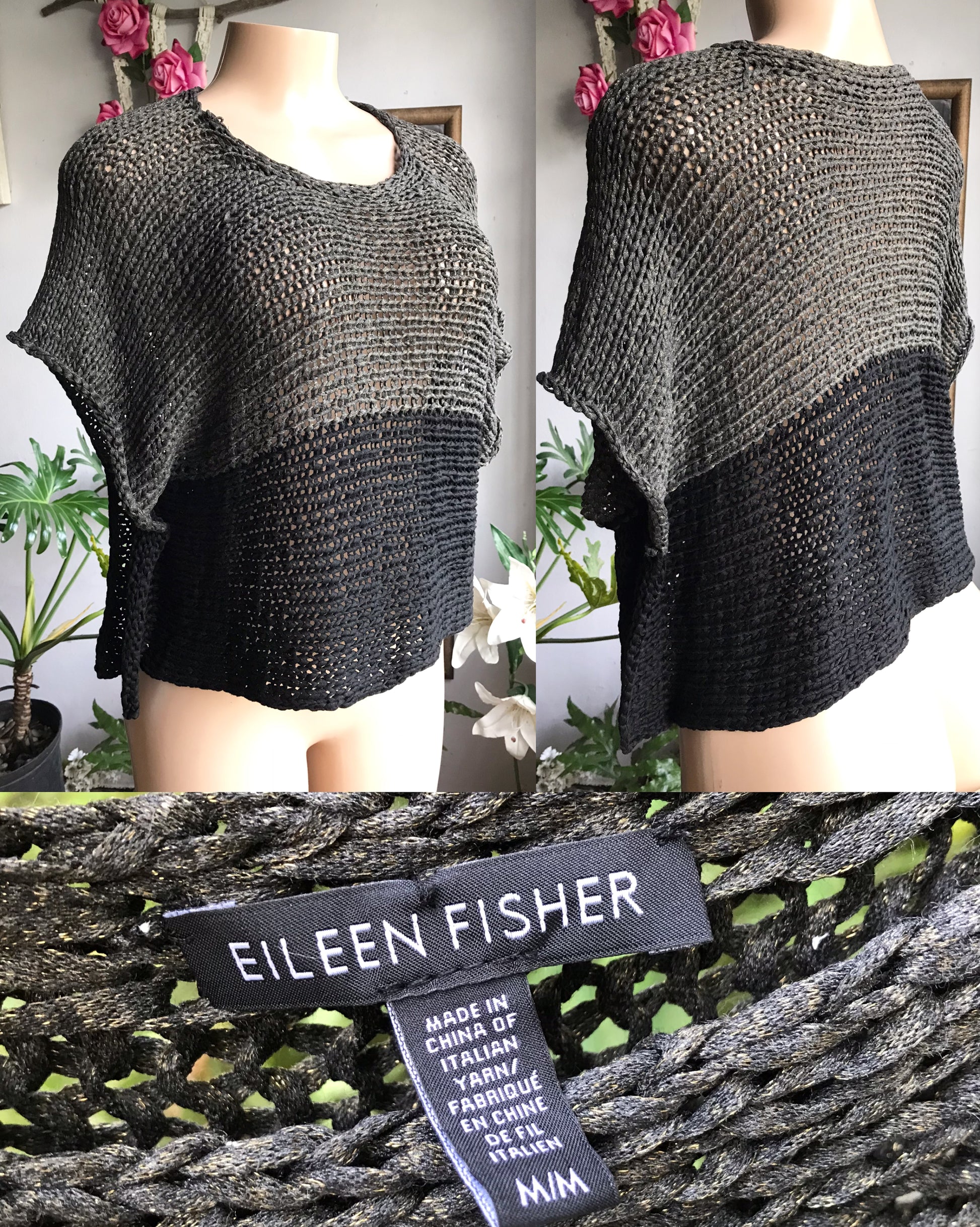 black gold block kimono sleeve durable crochet knit top ... m to large